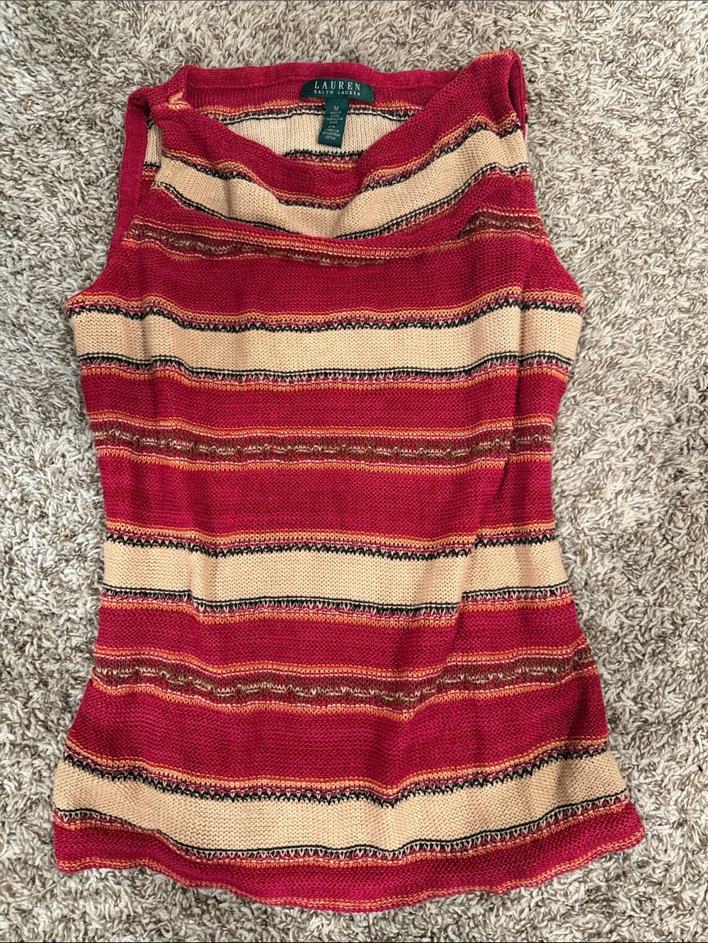 Lauren Ralph Lauren Red and Cream Striped Knit Tank